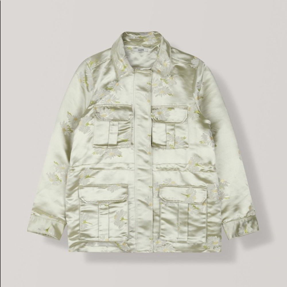Ganni green satin jacquard jacket